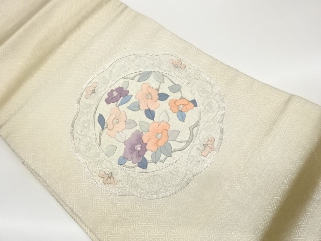JAPANESE NAGOYA OBI / SAGANISHIKI / EMBROIDERY / FLOWER CREST